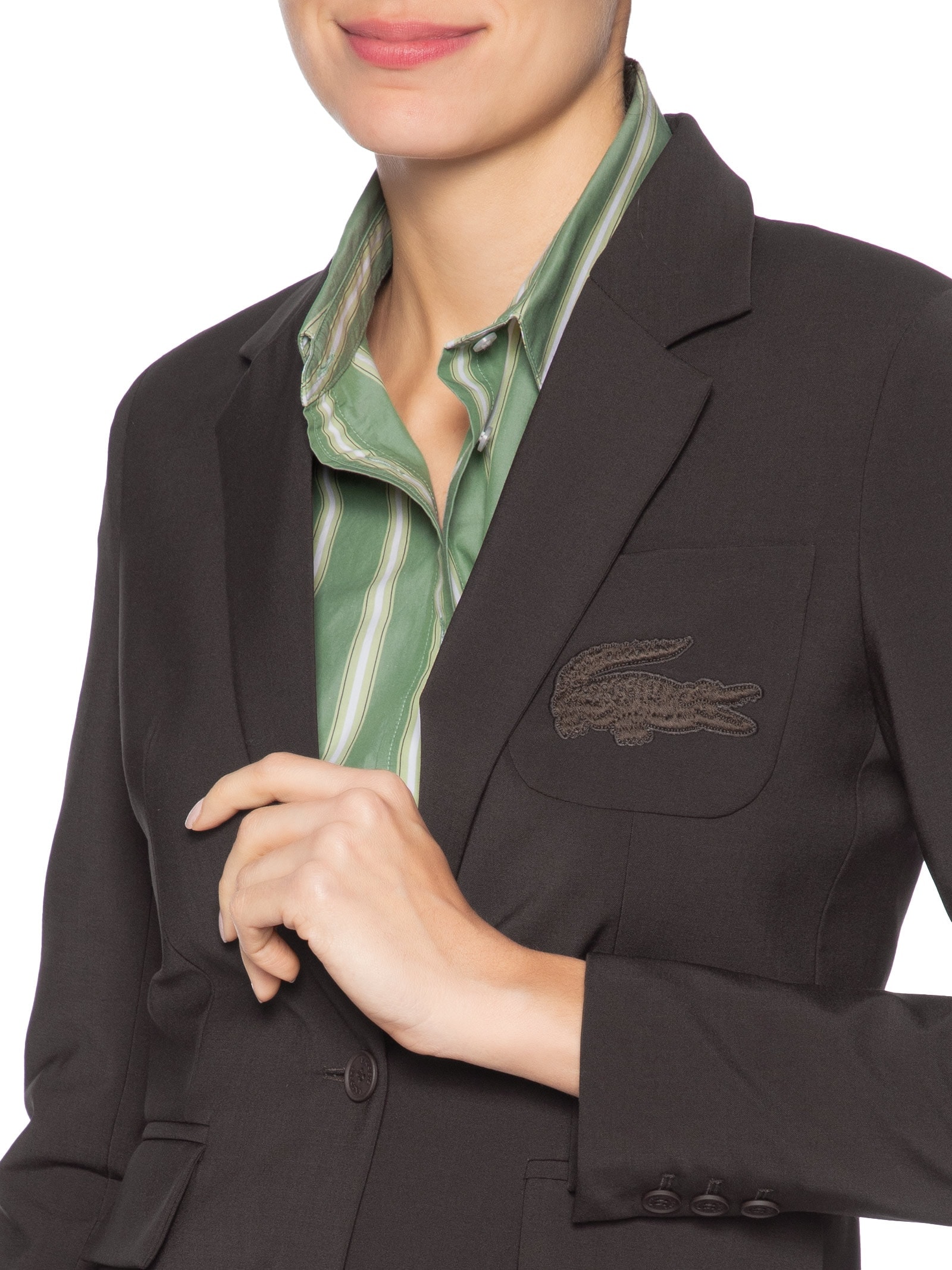 Blazer Feminino Slim Fit De Lã Com Logo Bordado Marrom Lacoste