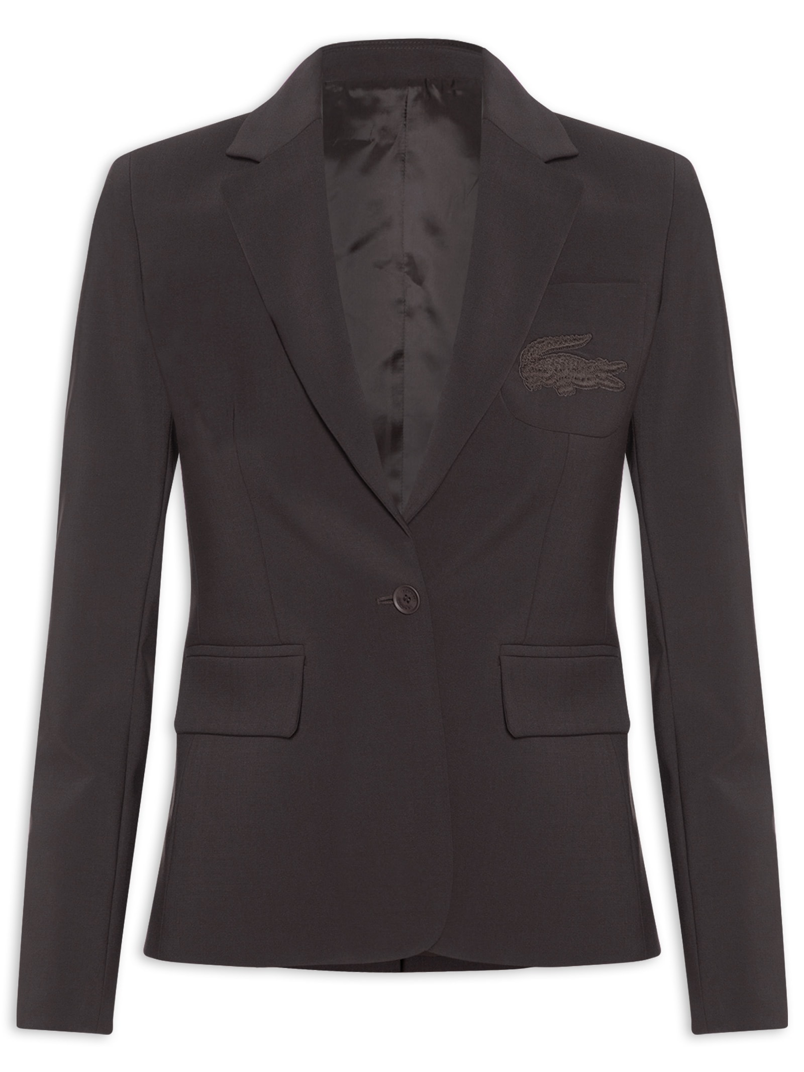 Blazer Feminino Slim Fit De Lã Com Logo Bordado Marrom Lacoste