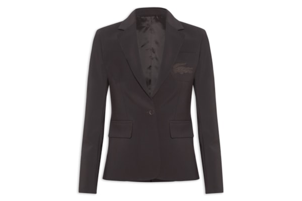 Blazer Feminino Slim Fit De Lã Com Logo Bordado - Marrom