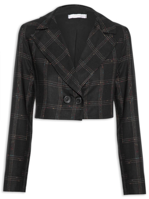 Blazer Feminino Spencer Linho Xadrez – Preto