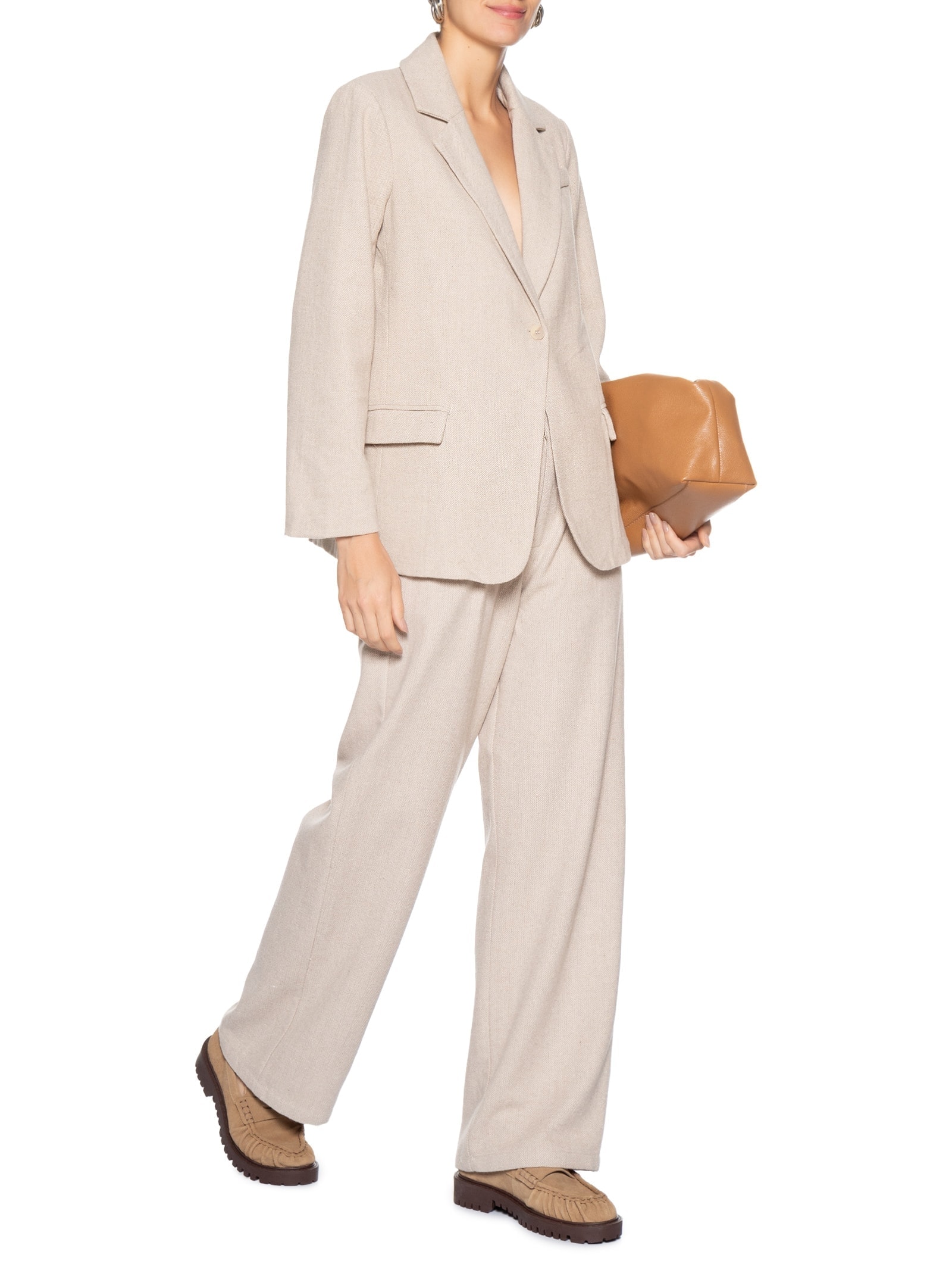 Blazer Feminino Texturizado Bege Basiq