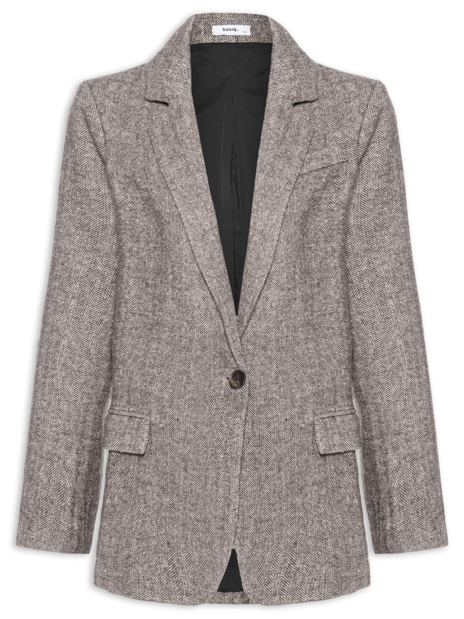Blazer Feminino Texturizado Cinza Basiq