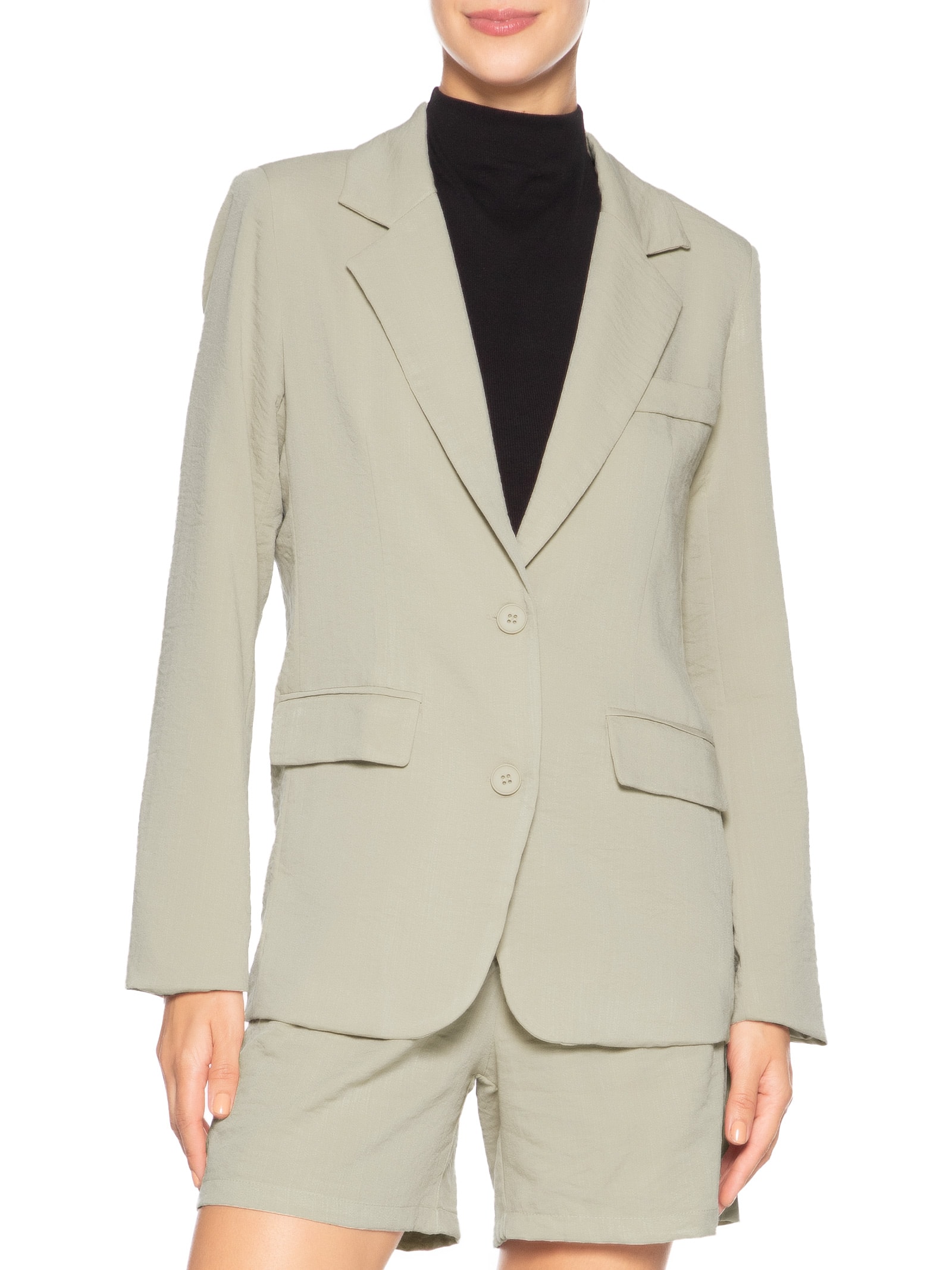Blazer Feminino Texturizado Com Bolso Bege Basiq
