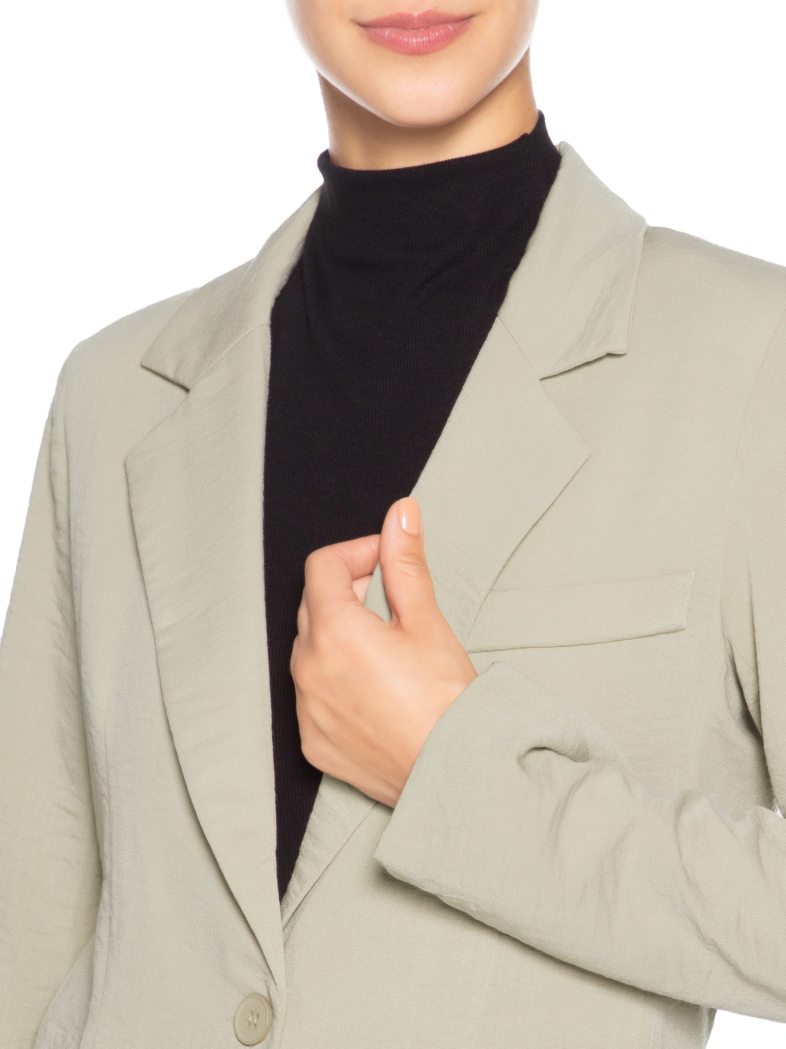 Blazer Feminino Texturizado Com Bolso Bege Basiq