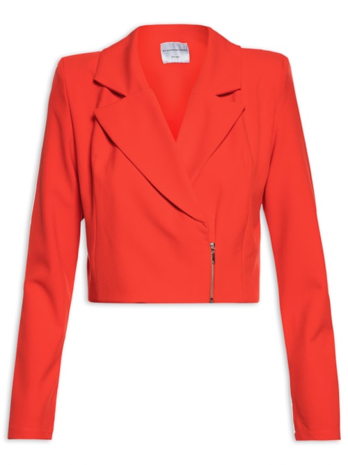 Blazer Feminino Transpassado Com Zíper - Vermelho