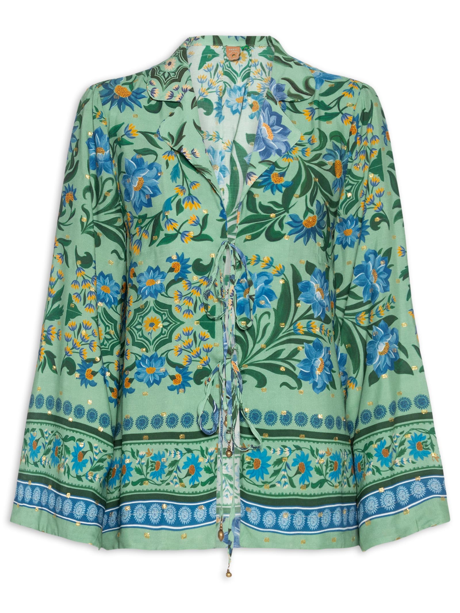 Blusa Amarração Azulejo Florido Verde Farm