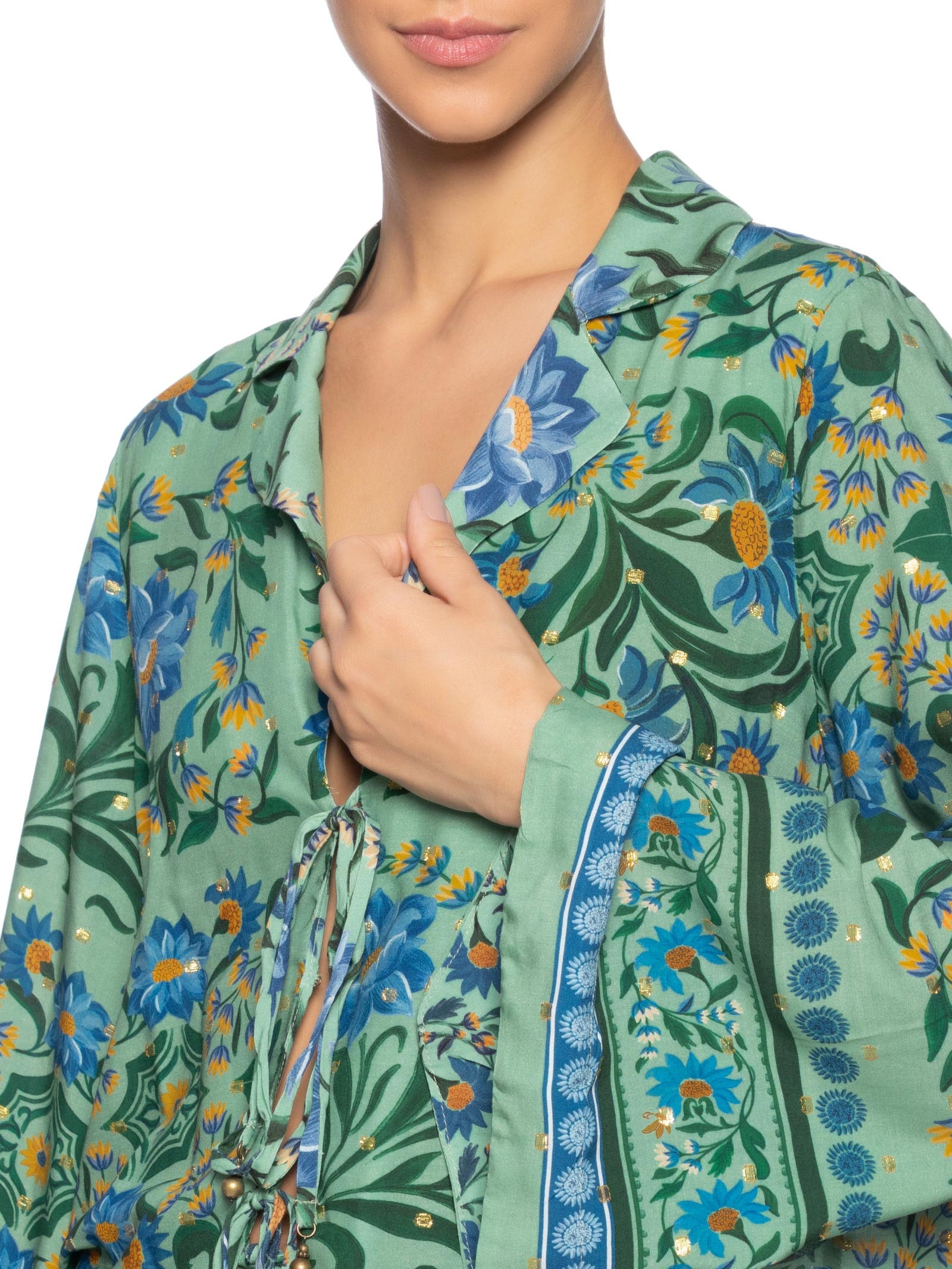 Blusa Amarração Azulejo Florido Verde Farm