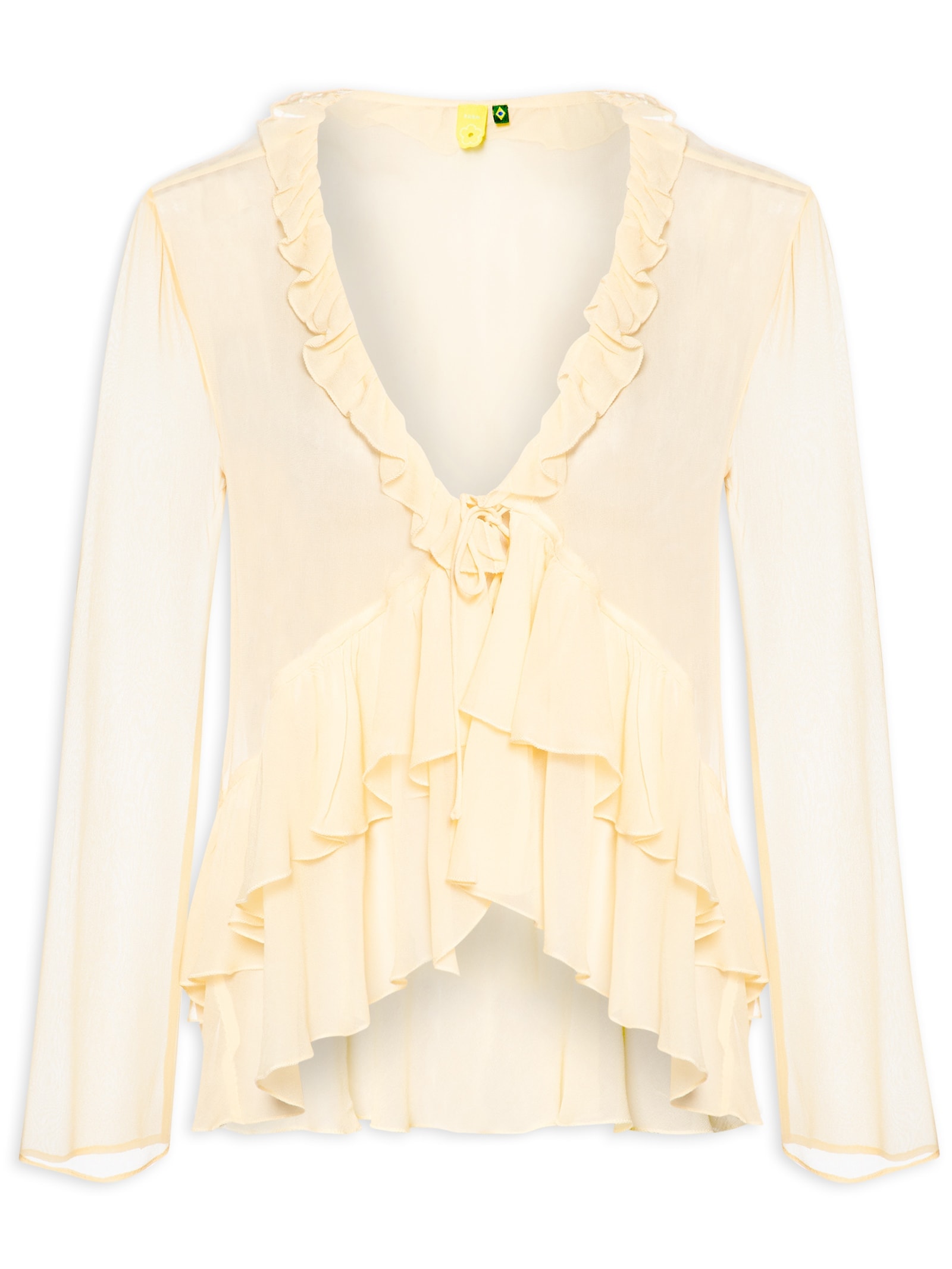 Blusa Amarração Babados Manga Amarelo Farm