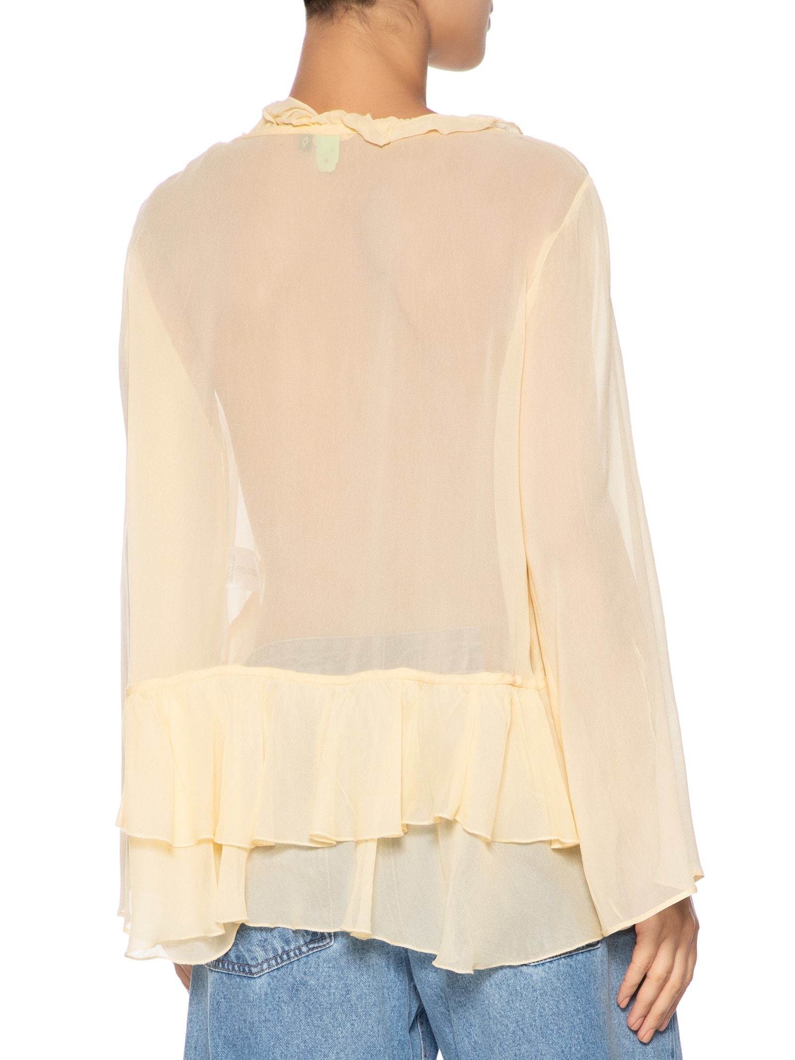 Blusa Amarração Babados Manga Amarelo Farm