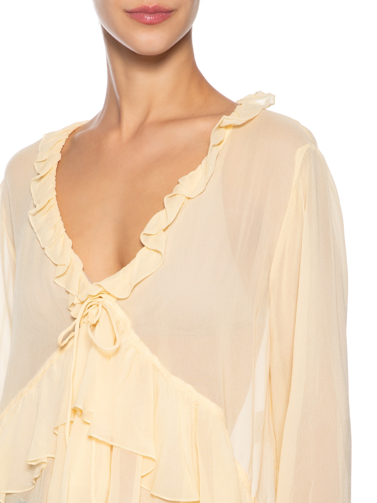 Blusa Amarração Babados Manga Amarelo Farm