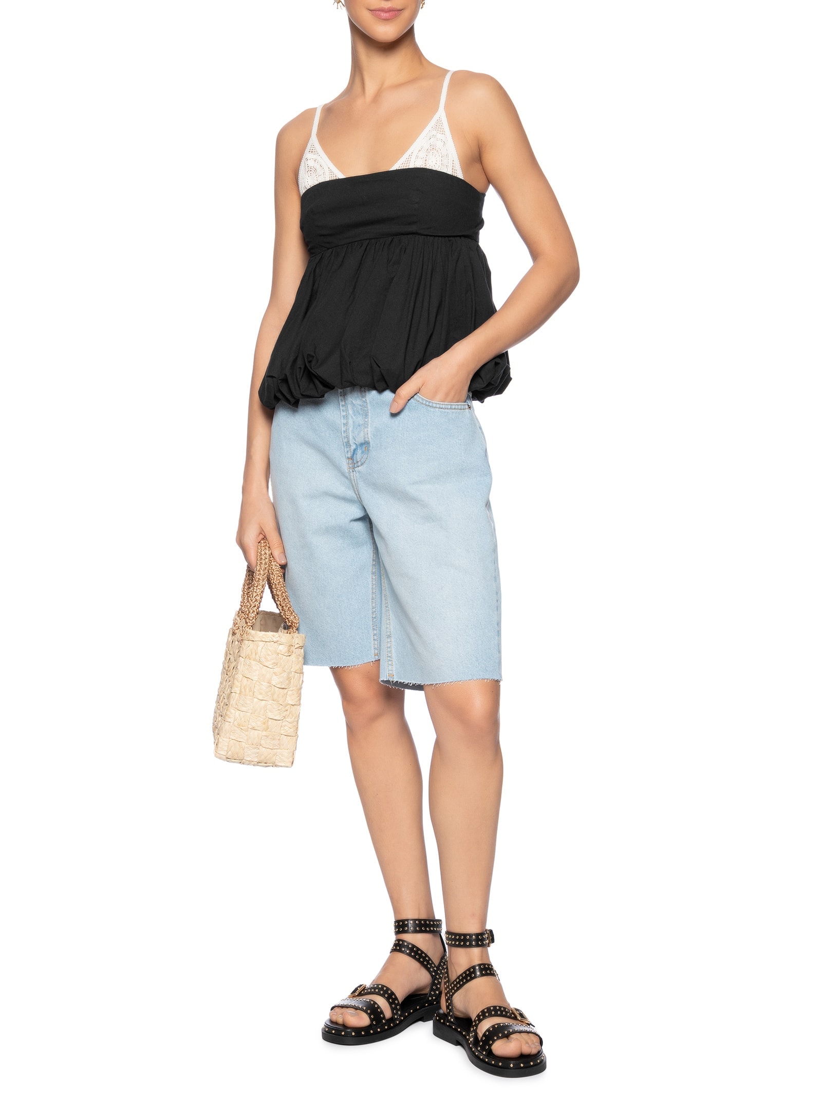 Blusa Balonê Tela Artesanal Preto  Farm