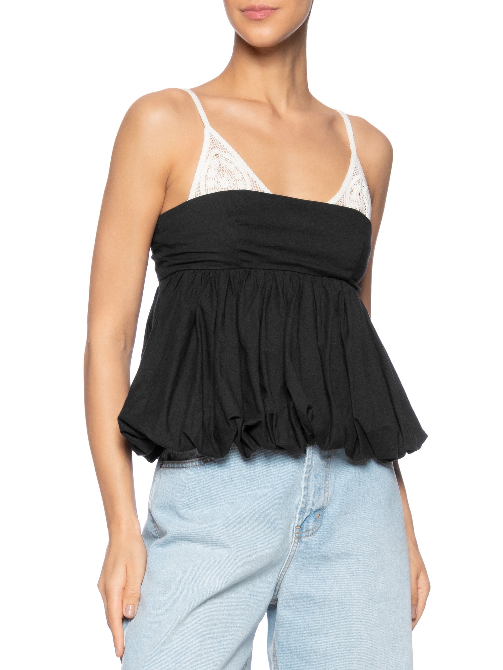 Blusa Balonê Tela Artesanal Preto  Farm