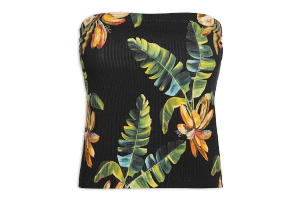 Blusa Canelada Estampada - Preto