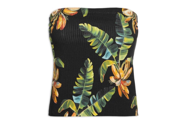Blusa Canelada Estampada - Preto