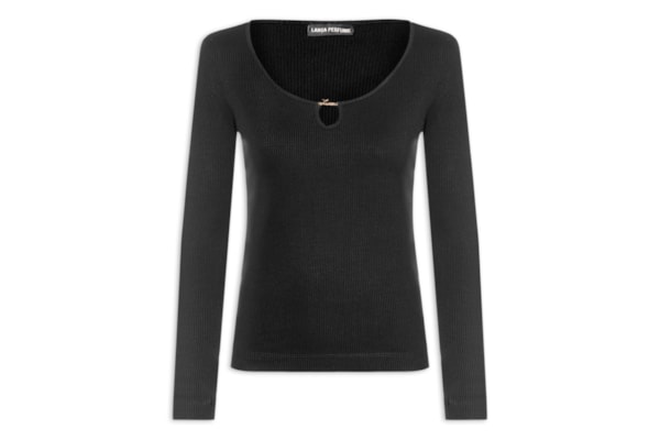 Blusa Canelada Feminina Manga Longa - Preto