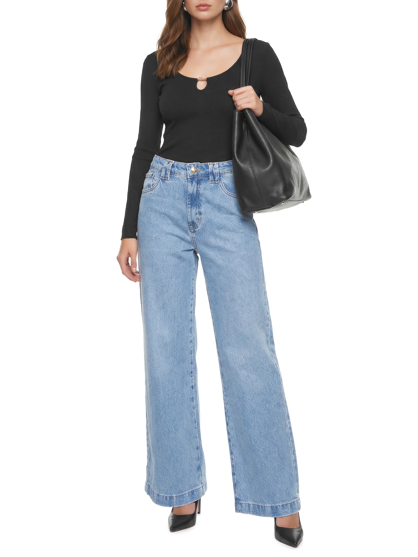 Blusa Canelada Feminina Manga Longa Preto Lança Perfume