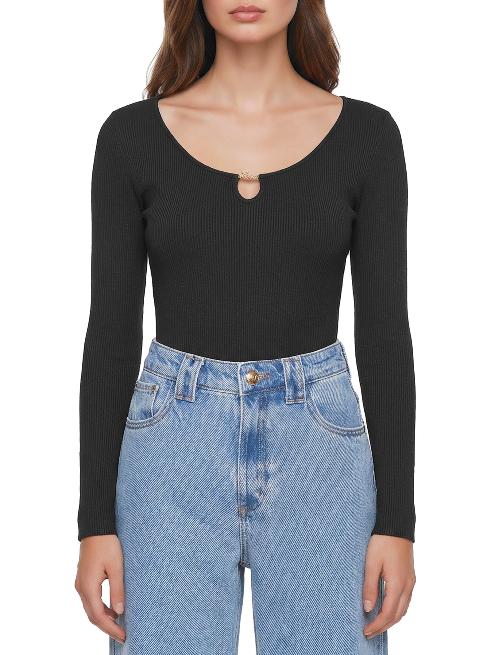 Blusa Canelada Feminina Manga Longa Preto Lança Perfume