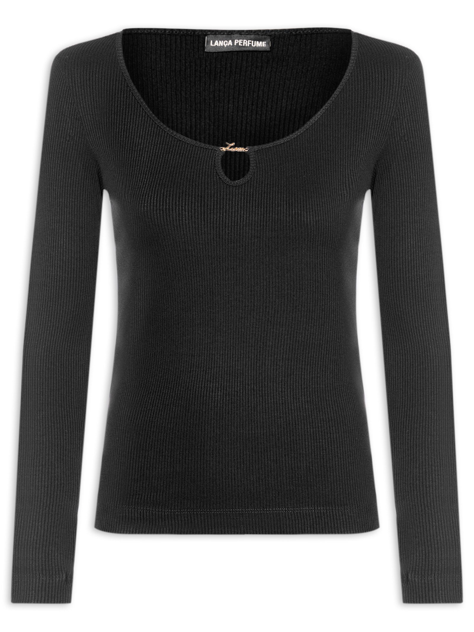 Blusa Canelada Feminina Manga Longa Preto Lança Perfume