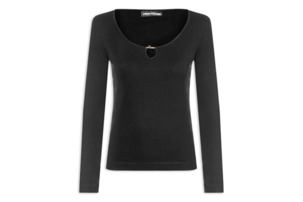 Blusa Canelada Feminina Manga Longa - Preto
