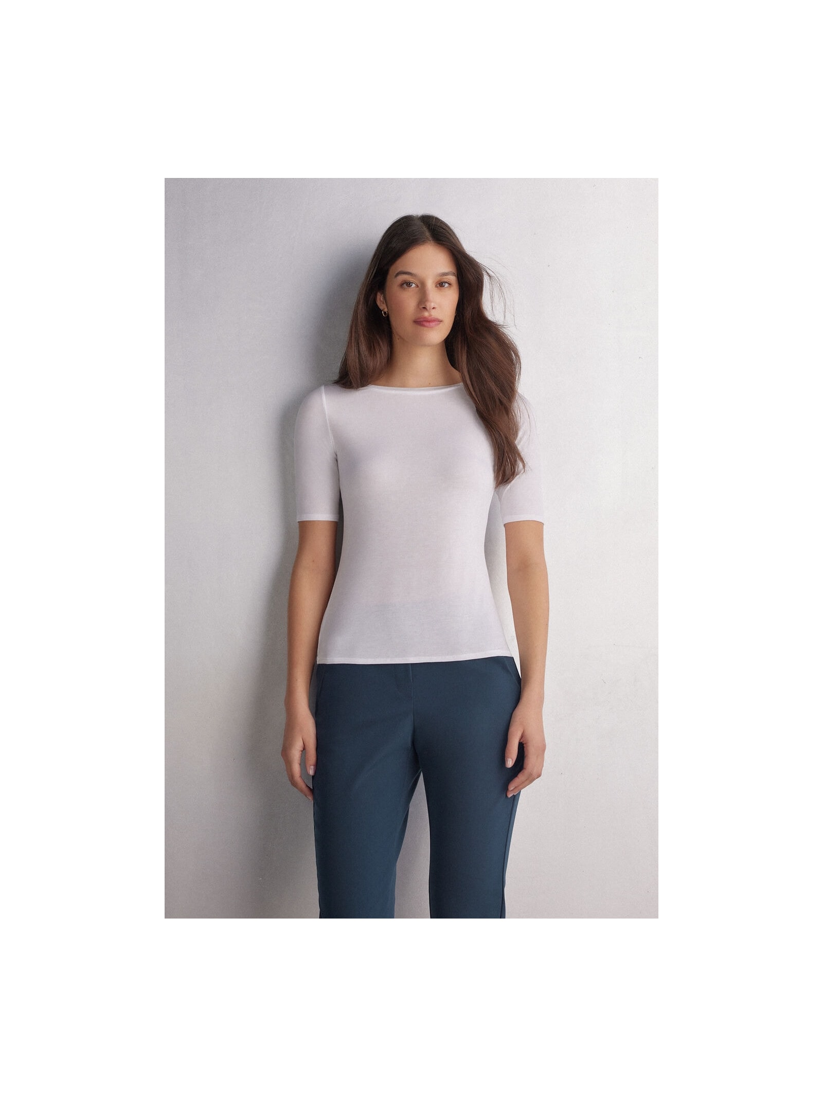 Blusa Com Gola Canoa Em Fresh Bamboo Branco Intimissimi