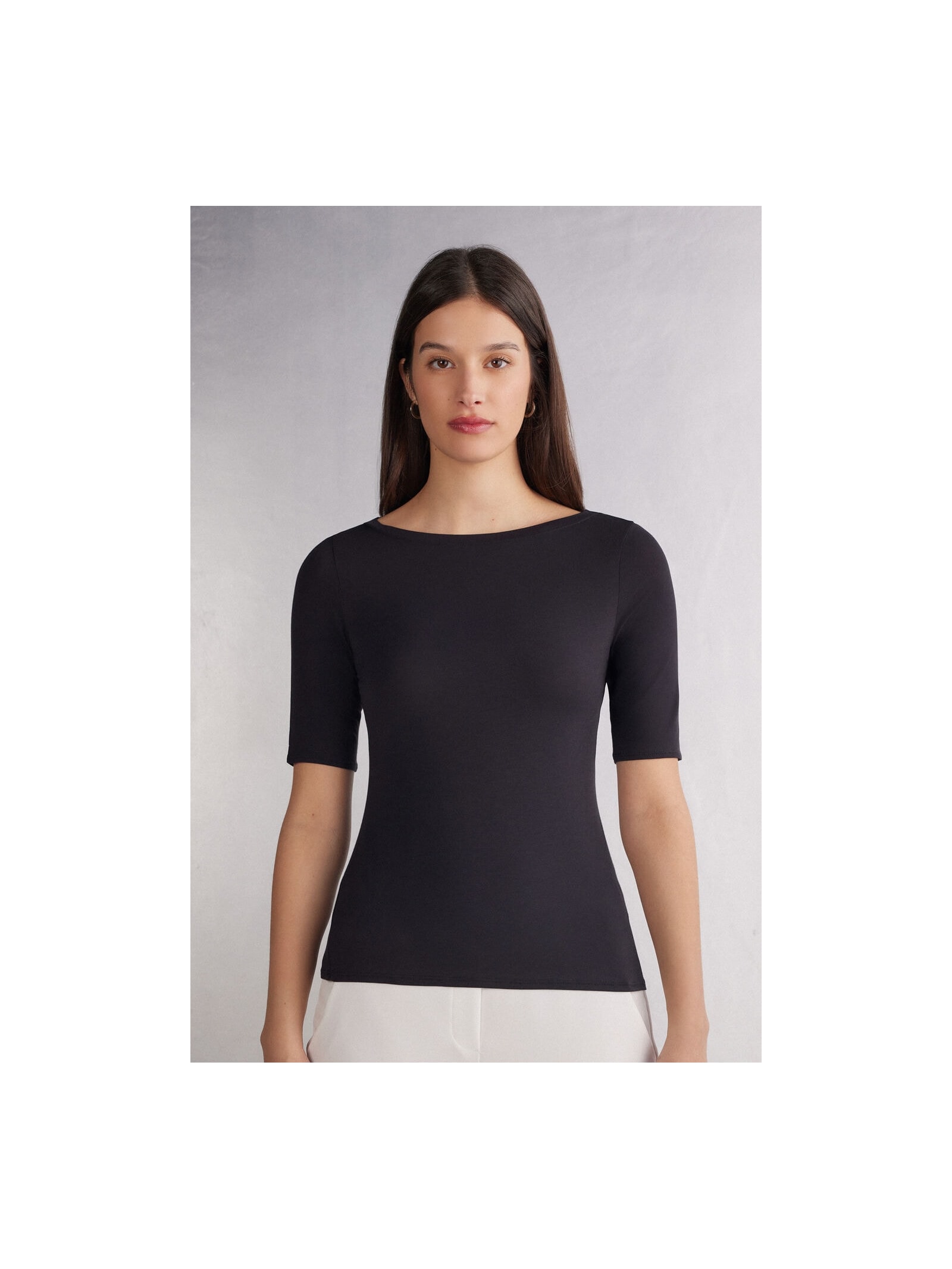 Blusa Com Gola Canoa Em Fresh Bamboo Preto Intimissimi