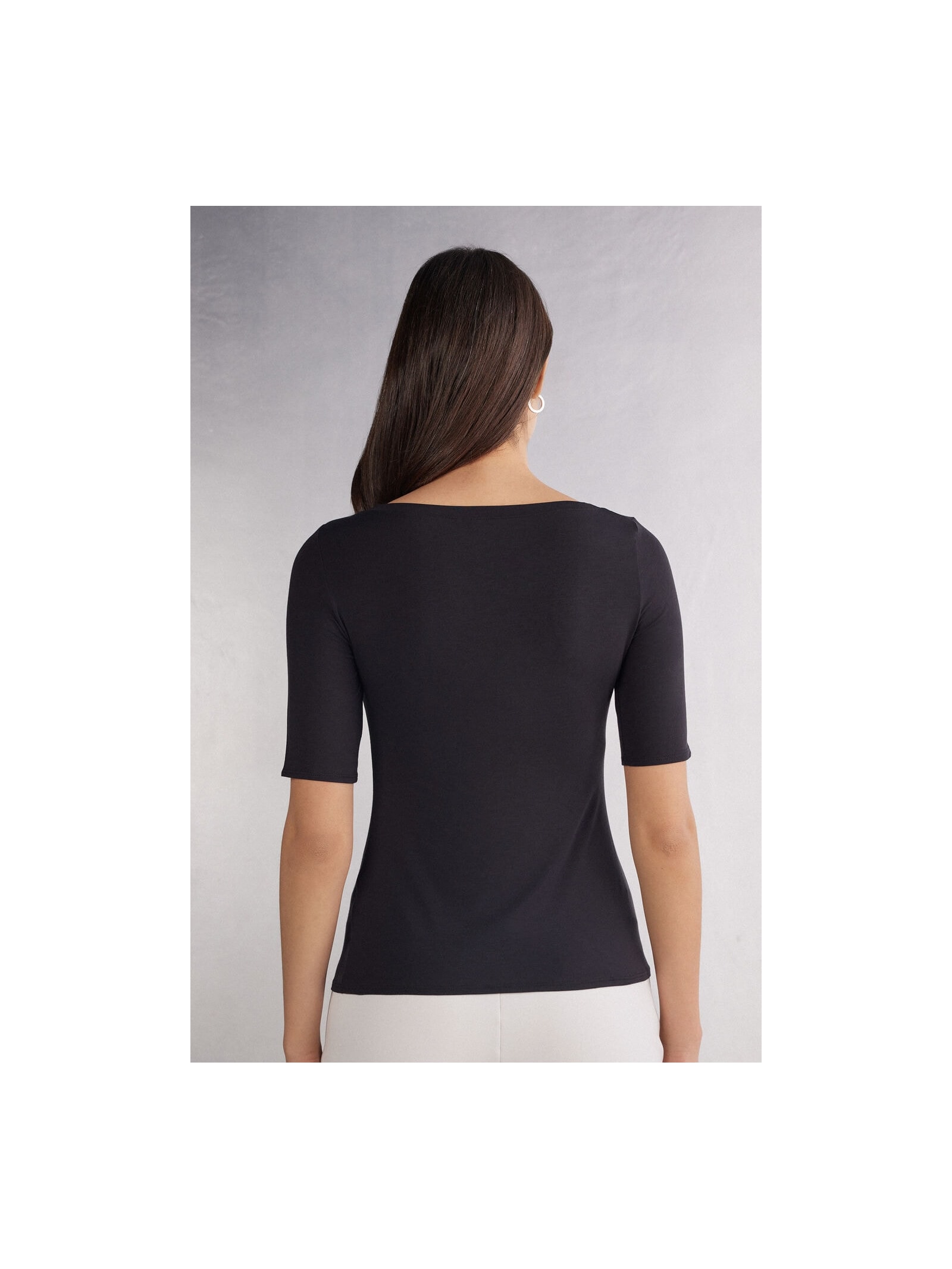 Blusa Com Gola Canoa Em Fresh Bamboo Preto Intimissimi