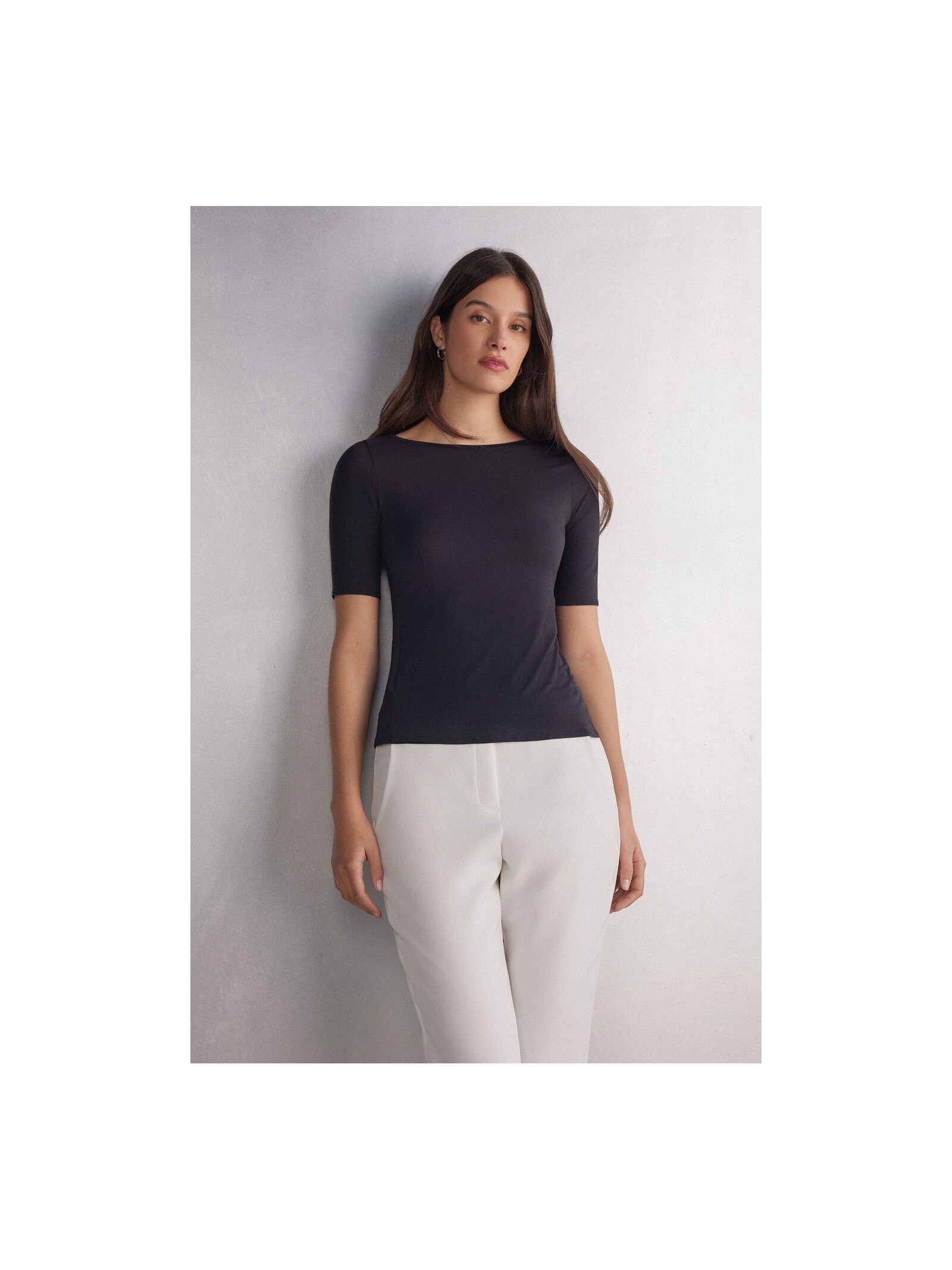 Blusa Com Gola Canoa Em Fresh Bamboo Preto Intimissimi