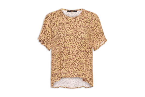Blusa Com Manga Curta Estampada - Marrom