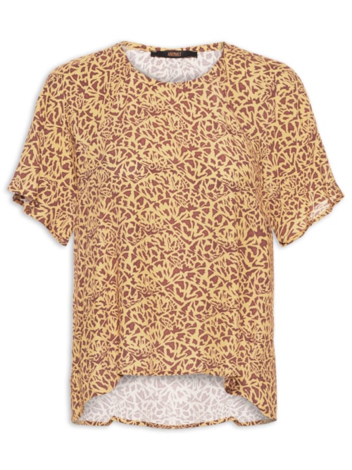 Blusa Com Manga Curta Estampada - Marrom