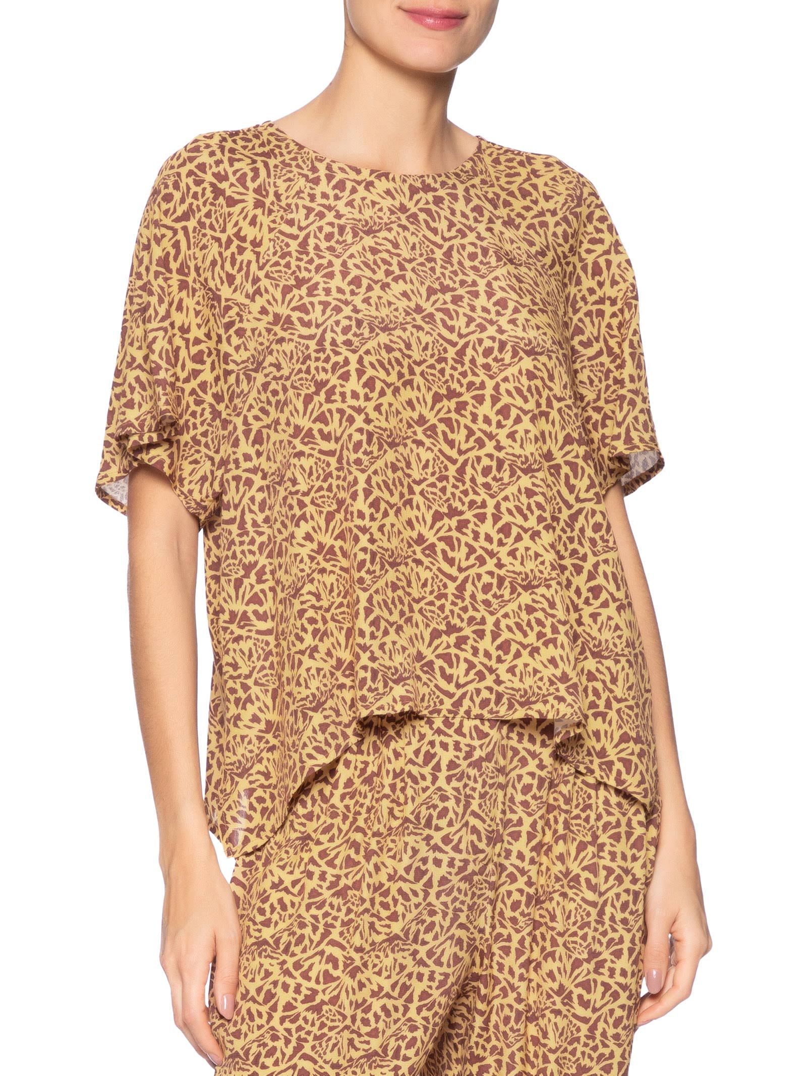 Blusa Com Manga Curta Estampada Marrom Animale