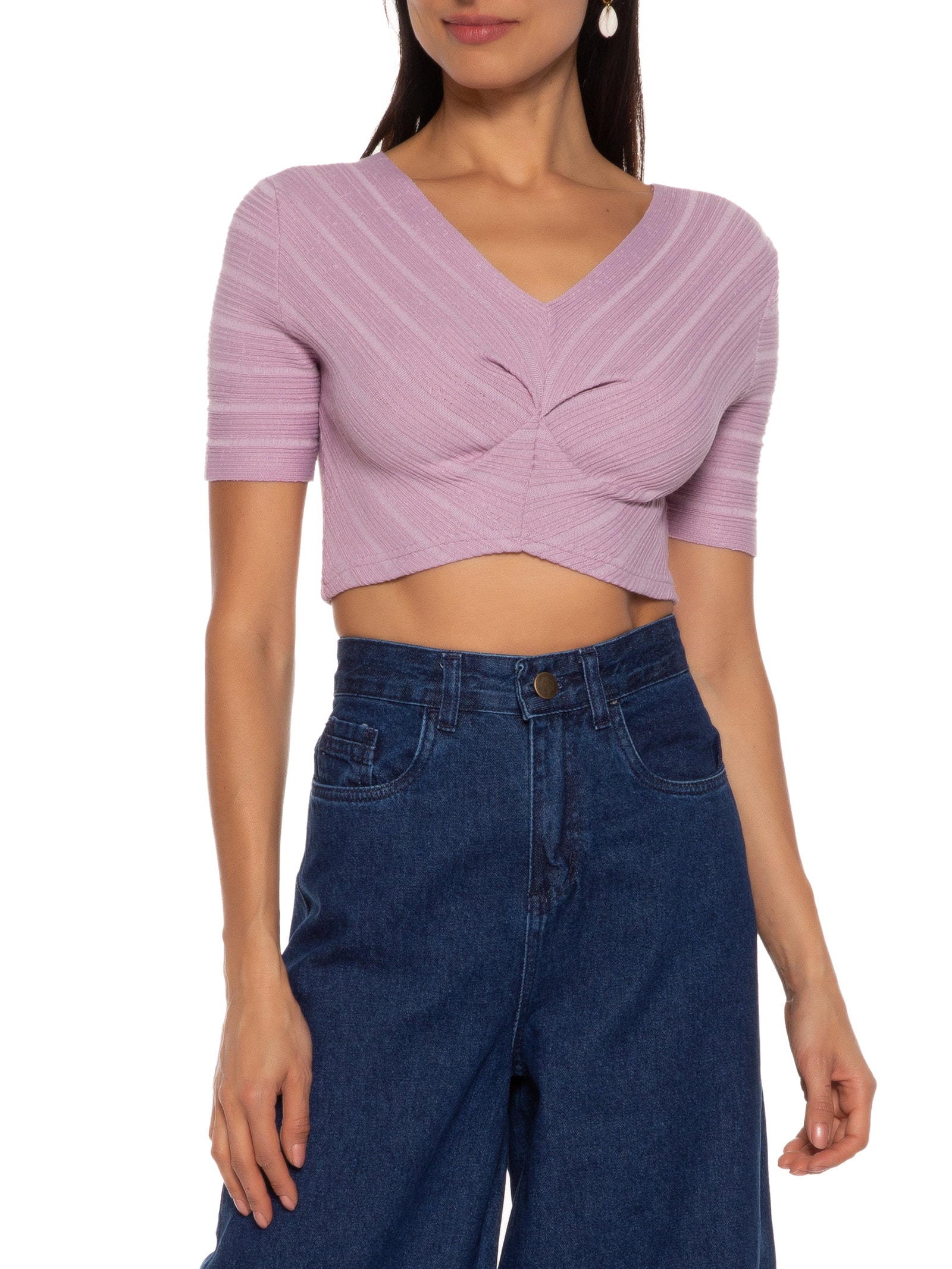 Blusa Cropped Básico Lilás Basiq