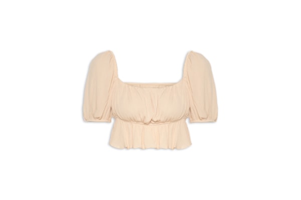 Blusa Cropped Com Babados - Bege