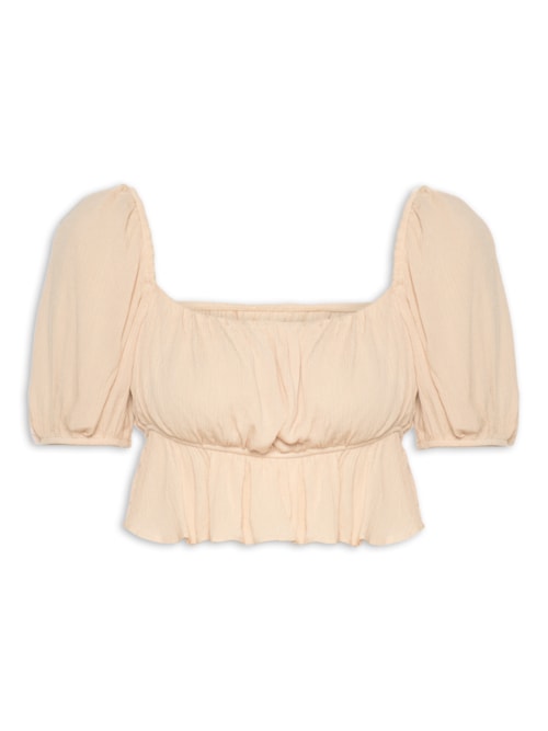 Blusa Cropped Com Babados – Bege