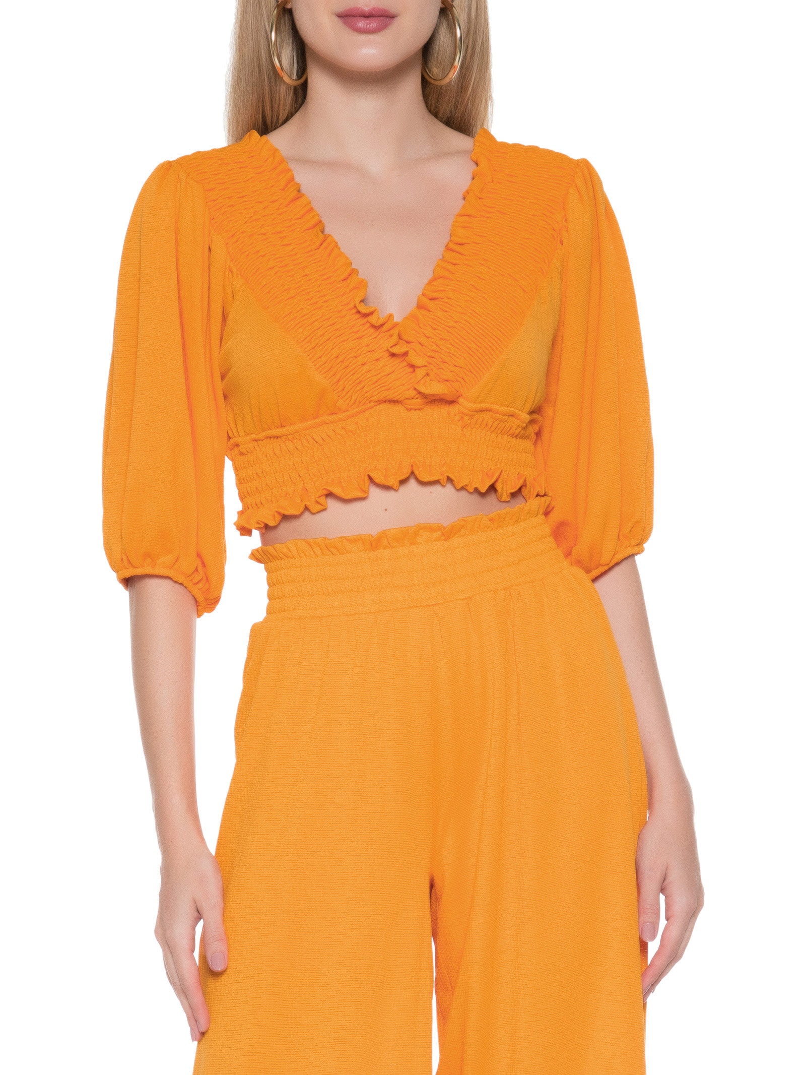 Blusa Cropped Com Lastex Laranja  My Favorite Things