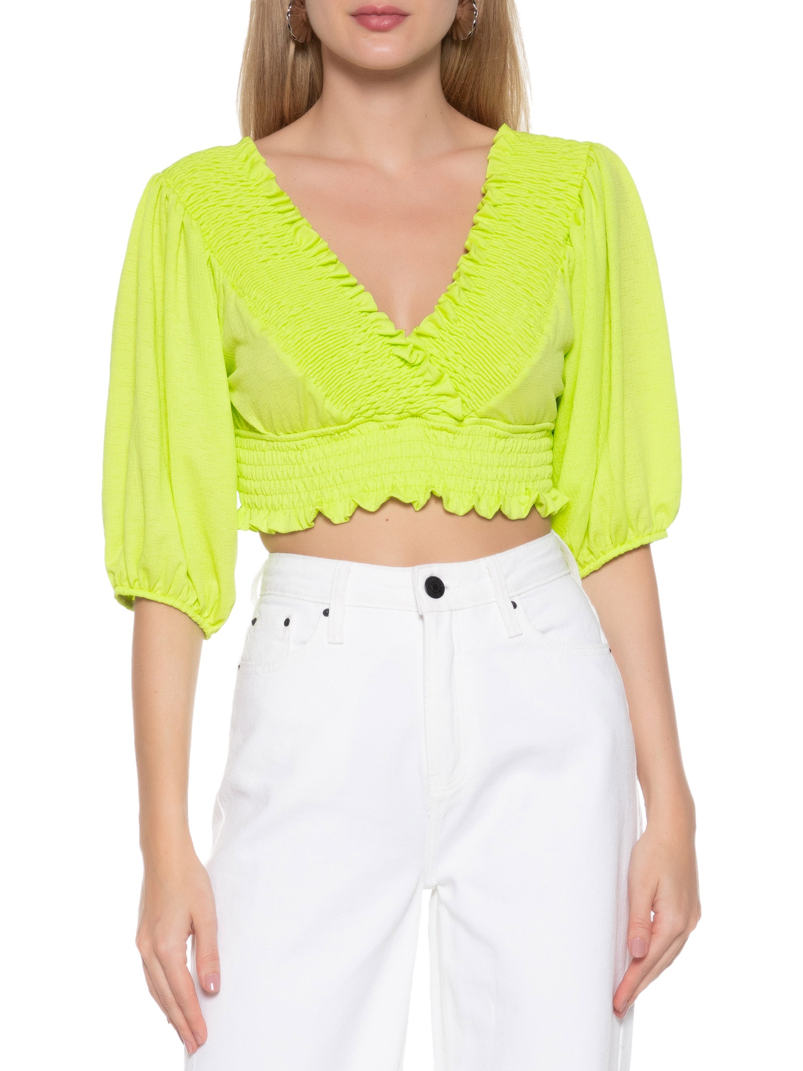 Blusa Cropped Com Lastex Verde My Favorite Things