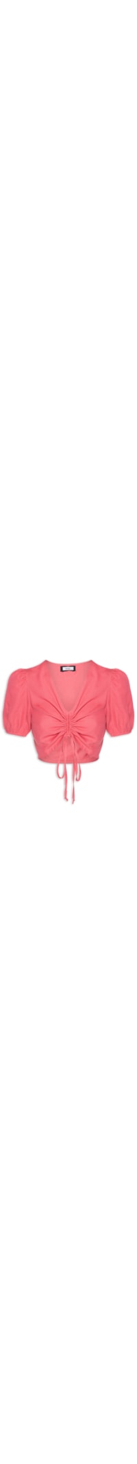 Blusa Cropped Com Rolote Frontal - Rosa