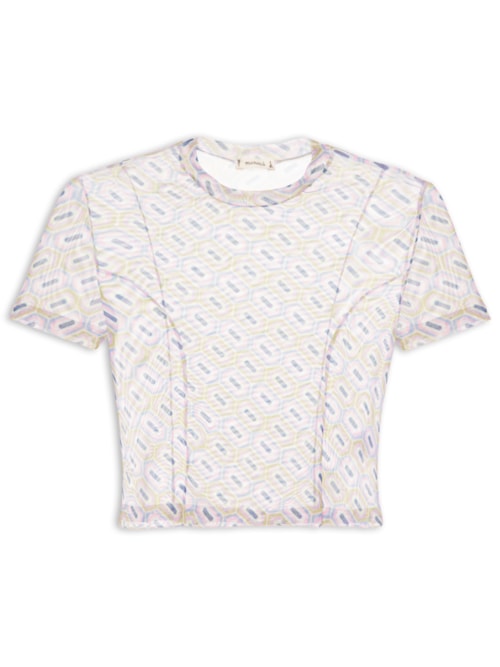 Blusa Cropped De Tule Estampado – Lilás