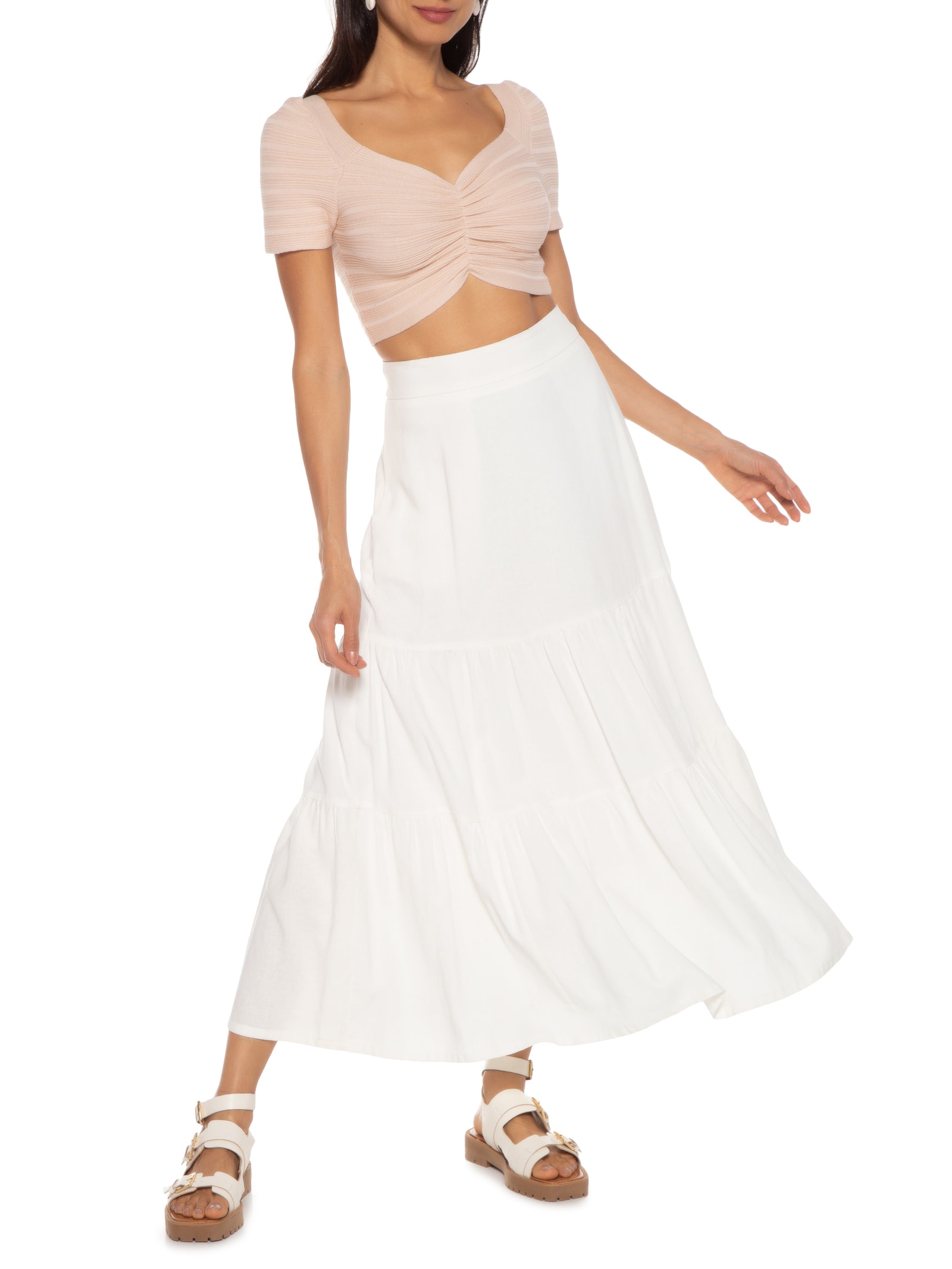 Blusa Cropped Decotado Rosa Basiq