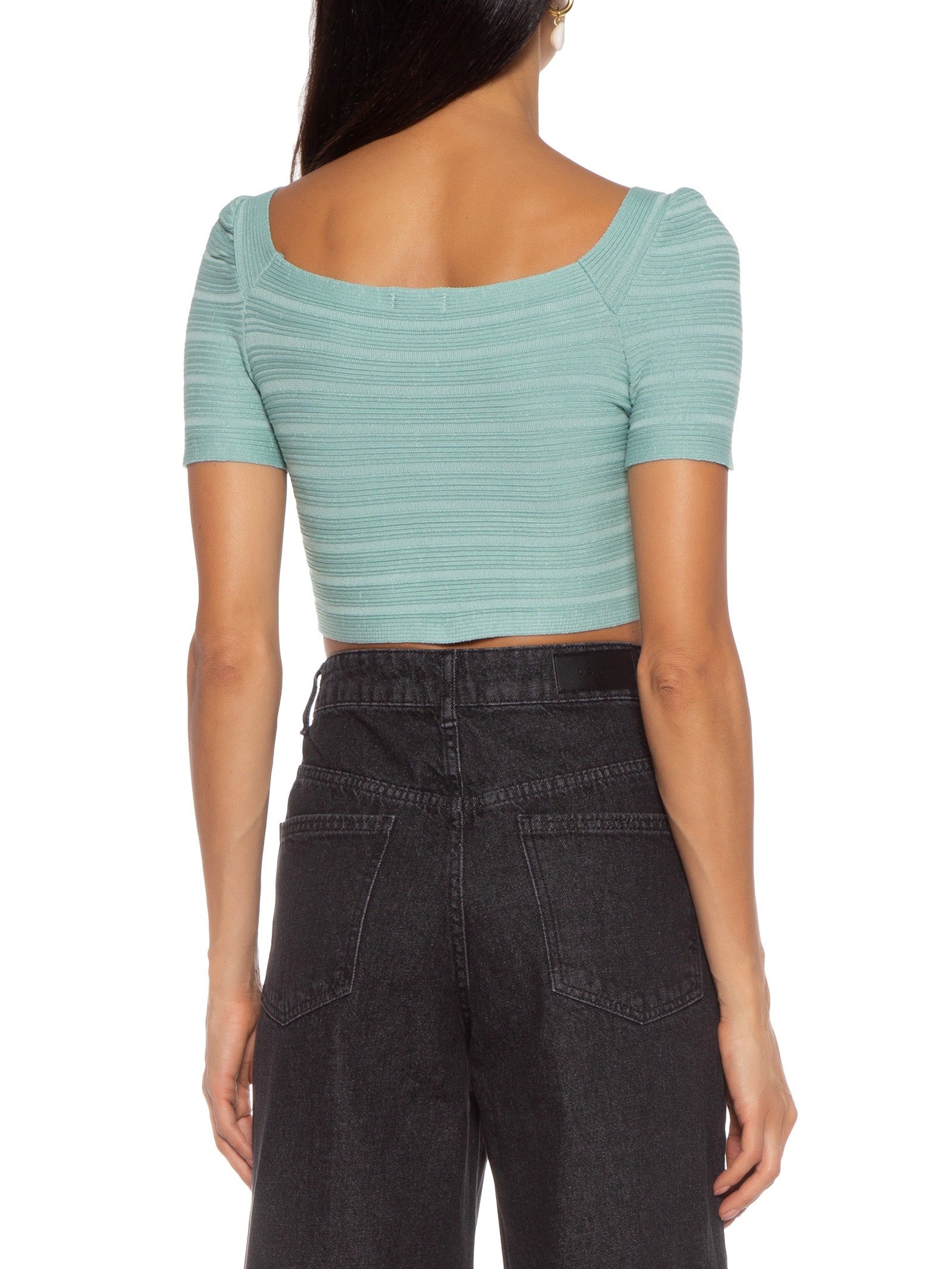 Blusa Cropped Decotado Verde Basiq