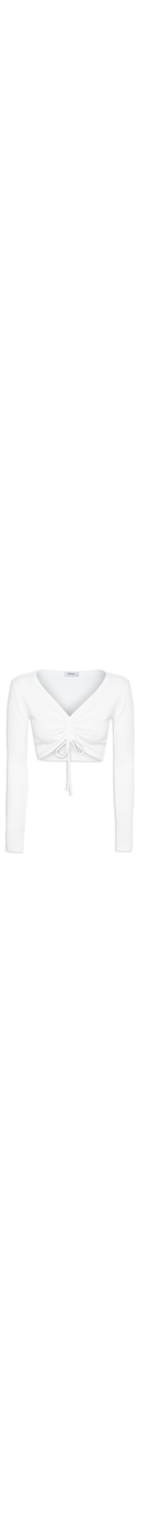 Blusa Cropped Decote Amarração Malha Canelada - Off White