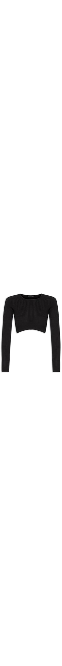 Blusa Cropped Feminina Em Tricot Com Manga Longa - Preto