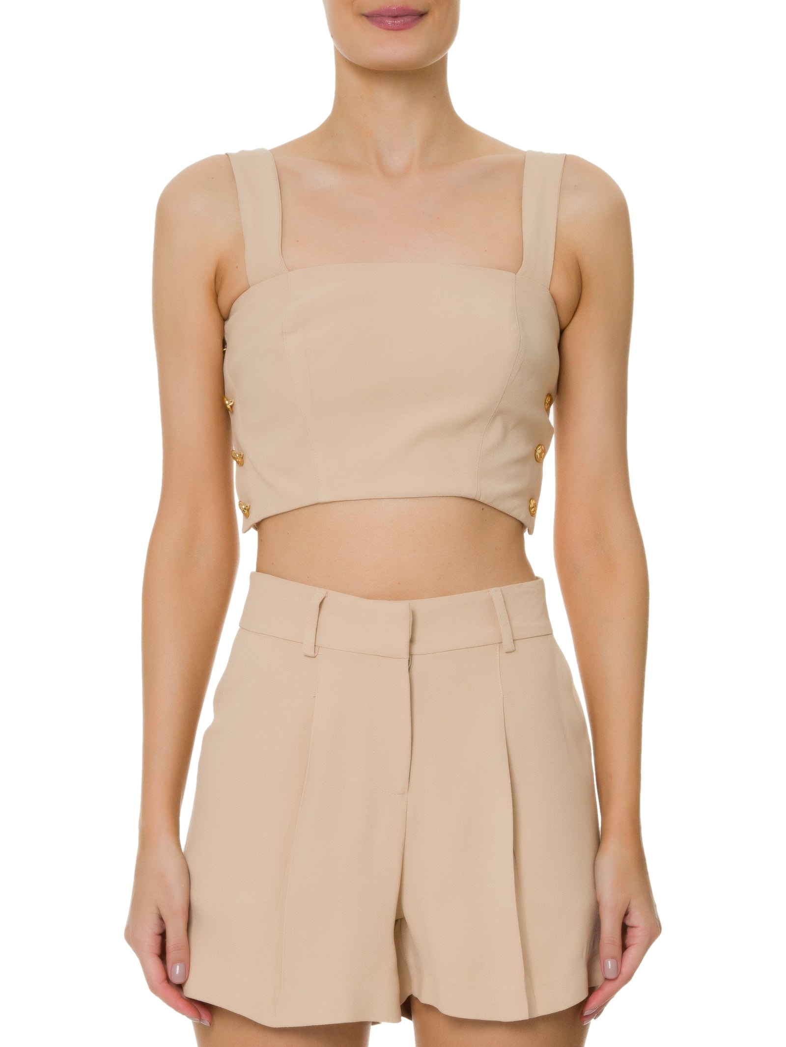 Blusa Cropped Feminino Em Crepe Decote Reto Bege '2Essential