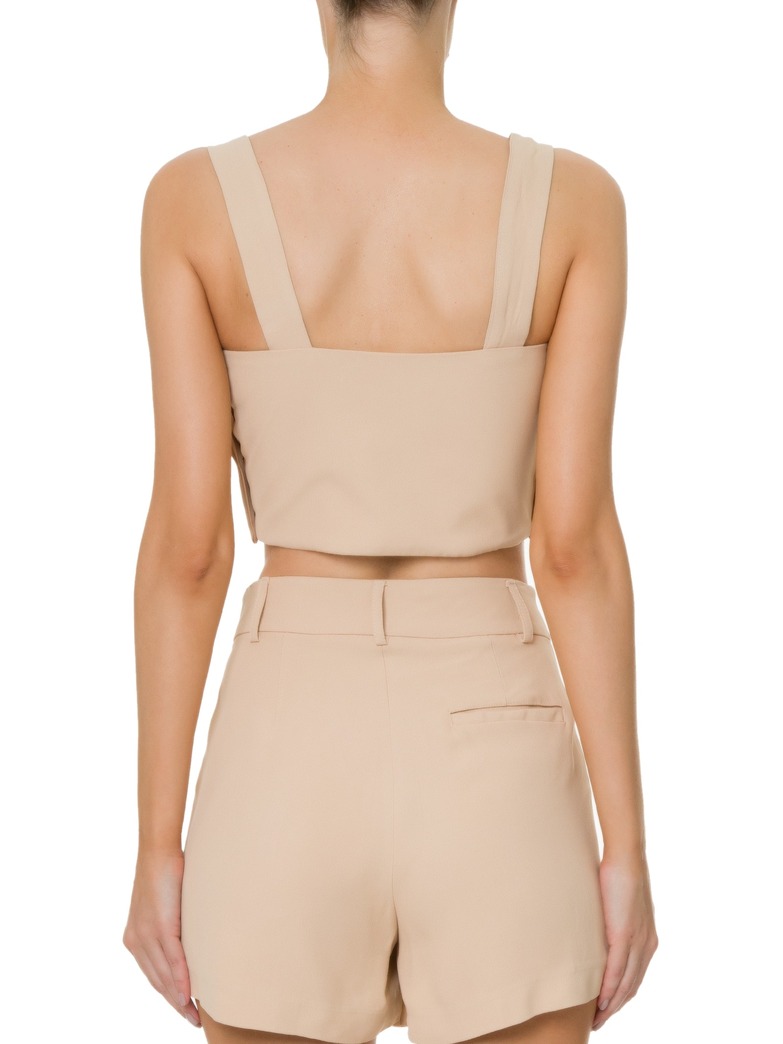 Blusa Cropped Feminino Em Crepe Decote Reto Bege '2Essential