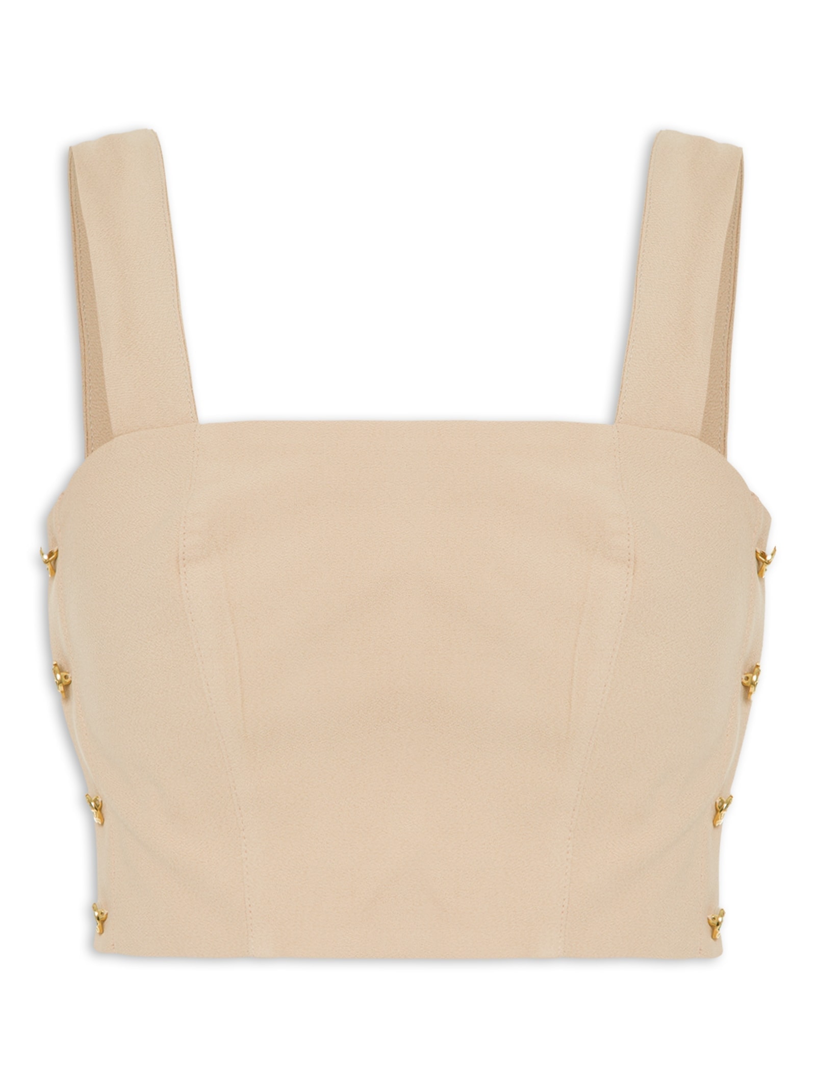 Blusa Cropped Feminino Em Crepe Decote Reto Bege '2Essential