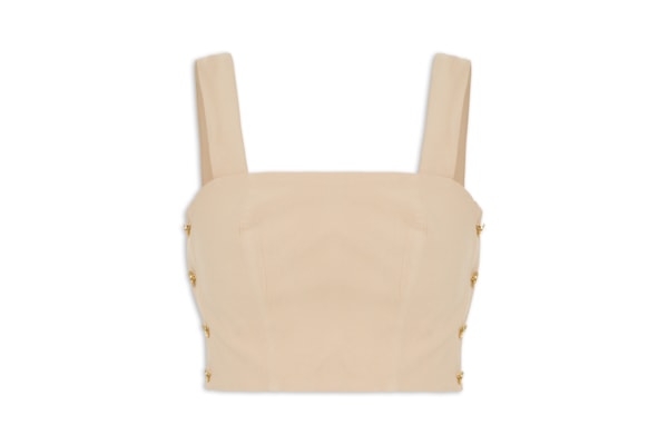 Blusa Cropped Feminino Em Crepe Decote Reto - Bege