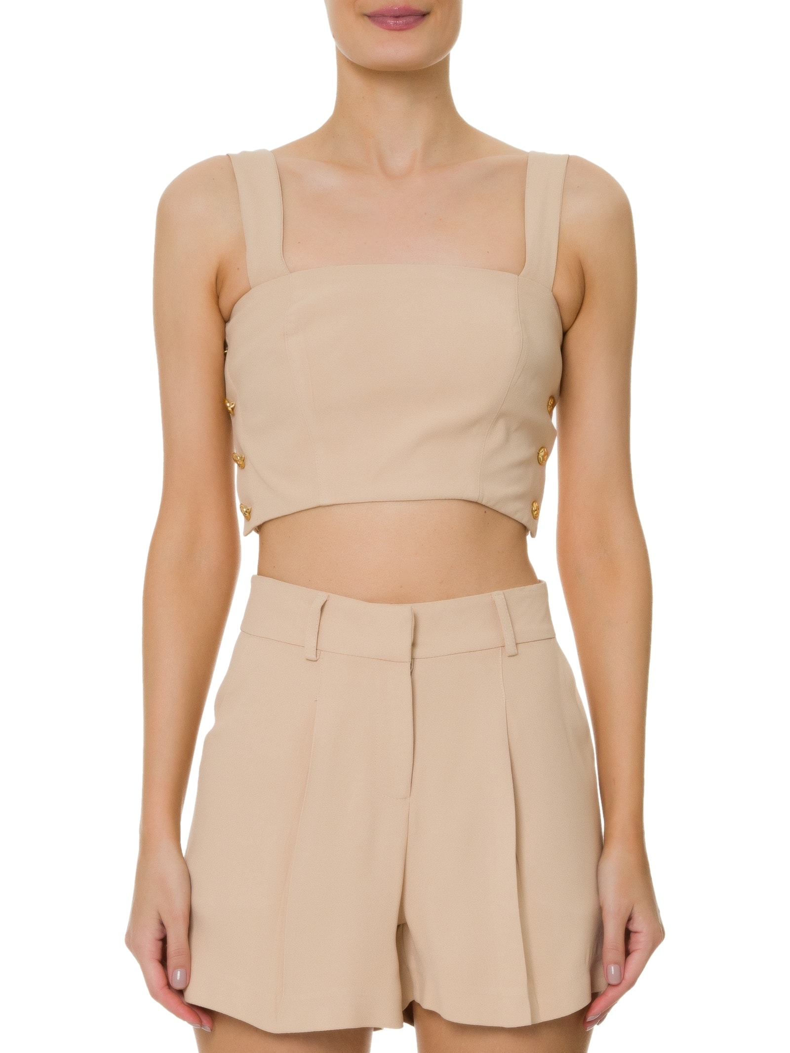 Blusa Cropped Feminino Em Crepe Decote Reto Bege '2Essential