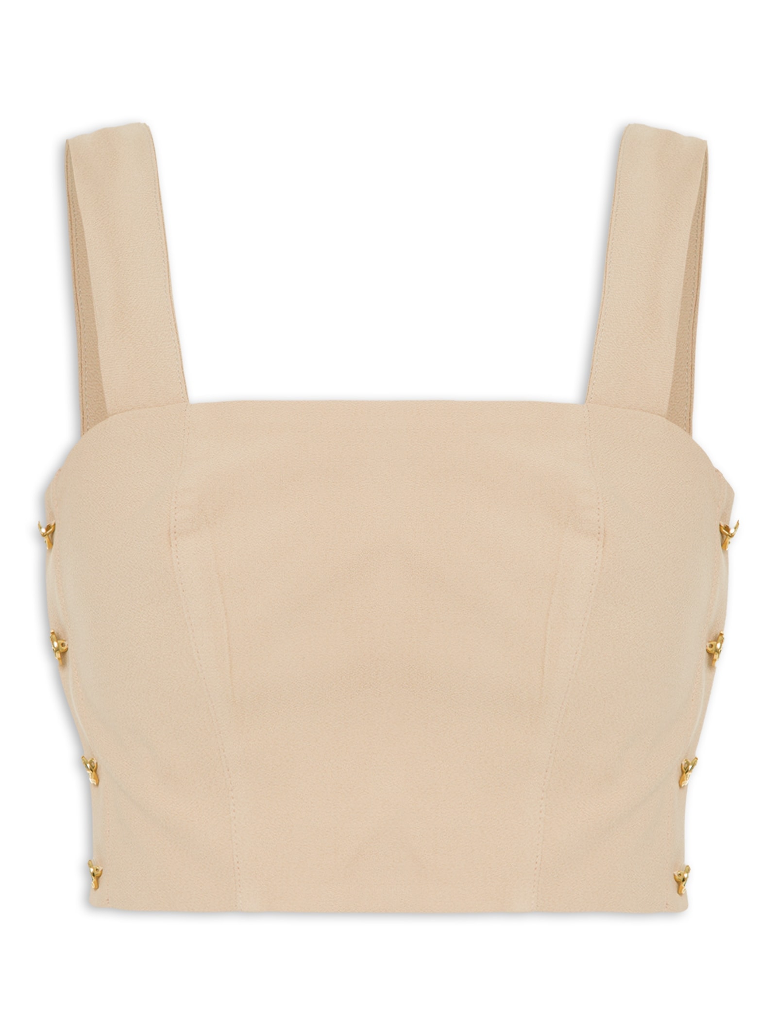 Blusa Cropped Feminino Em Crepe Decote Reto Bege '2Essential