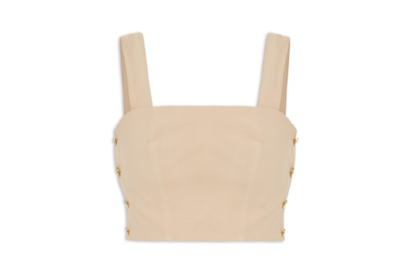 Blusa Cropped Feminino Em Crepe Decote Reto - Bege