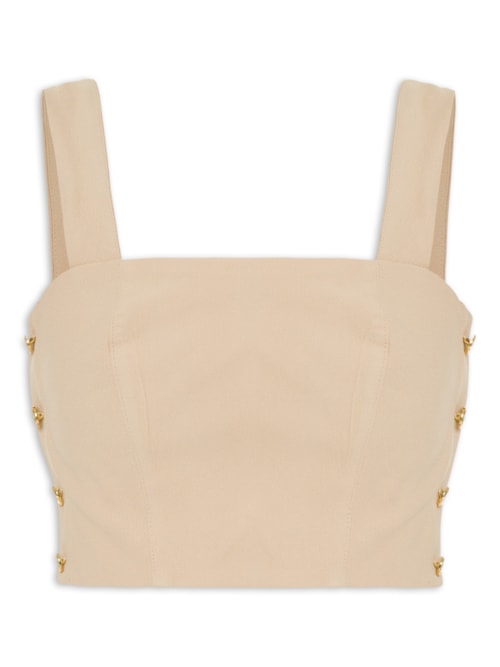 Blusa Cropped Feminino Em Crepe Decote Reto – Bege