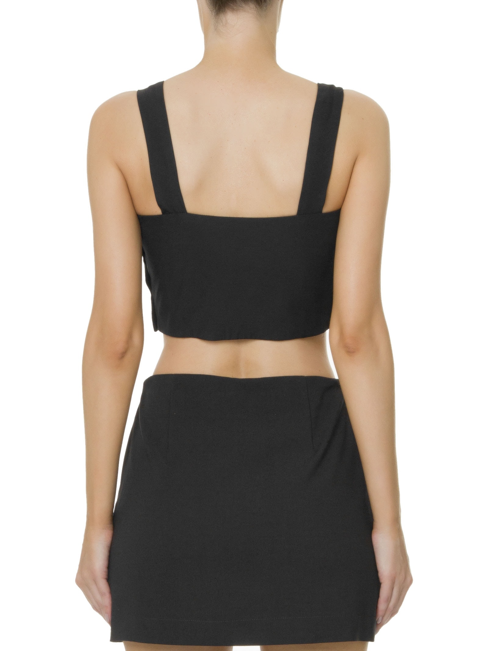 Blusa Cropped Feminino Em Crepe Decote Reto Preto '2Essential